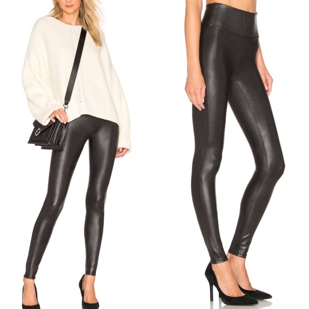 Spanx Black High-Waisted Black Faux Leather Leggings - Picture 1 of 9